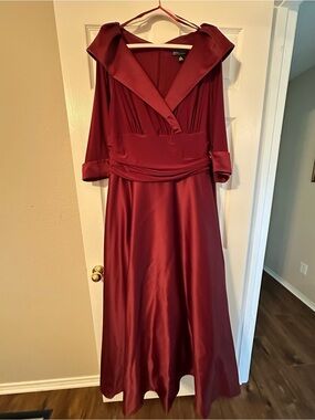 Satin Evening Dress with Shawl Collar by Jessica Howard in a Rich Burgandy